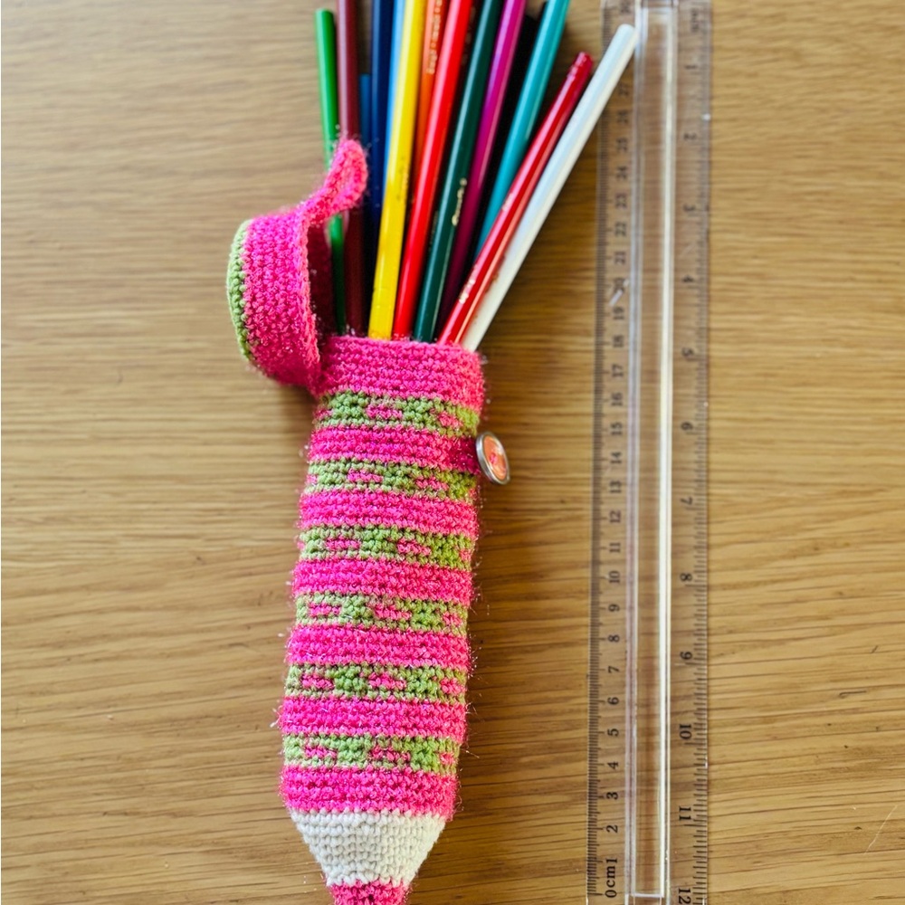 Colorful Knitted Pencil Holder.HANDMADE